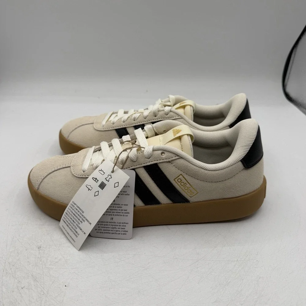 Adidas VL Court 3.0 Shoes Womens Sz‎ 6 Cream/Beige Black Sneakers Casual KI6728